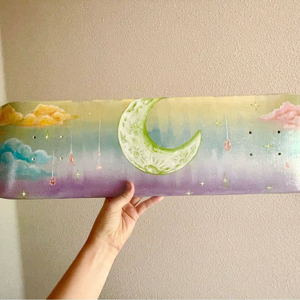 Pastel Moon and Clouds skate deck